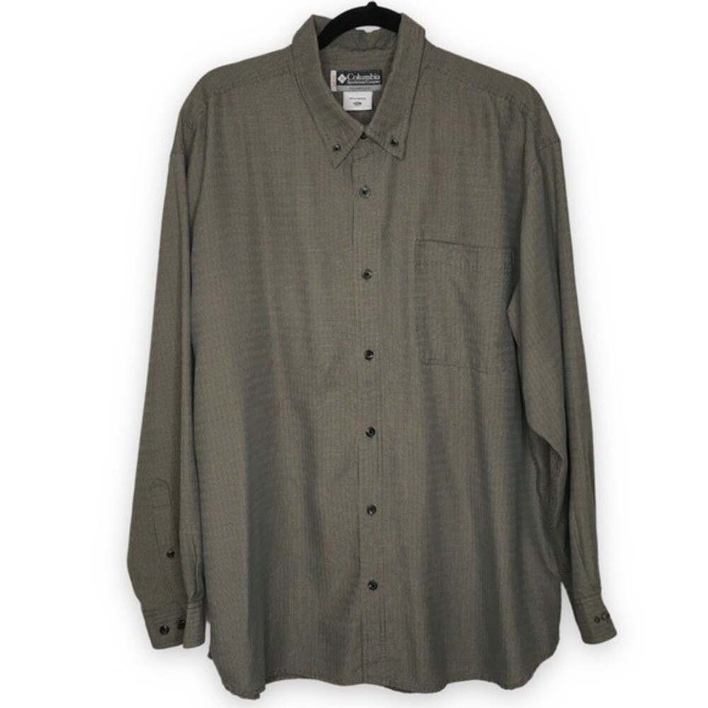 Columbia XCO Micro Plaid Green Gold Long Sleeve Button Front Shirt Mens Size XXL
